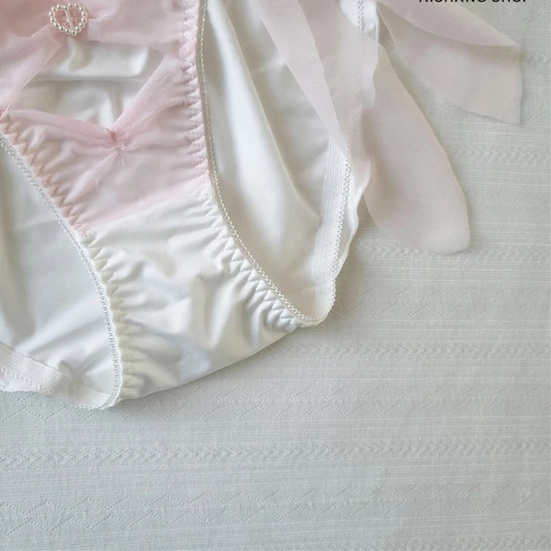 Women Cute Lovely Sweety Milk Silk Underwear Sexy Straps Mesh Princess Breathable High Elasticity Luxury Panties Breifs