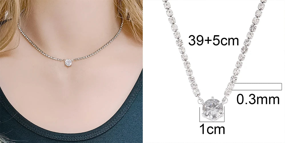 Stainless Steel Necklace Tennis Chain Hip Hop Square Pendant Necklace Star Heart Zircon Choker Necklaces For Women Jewelry