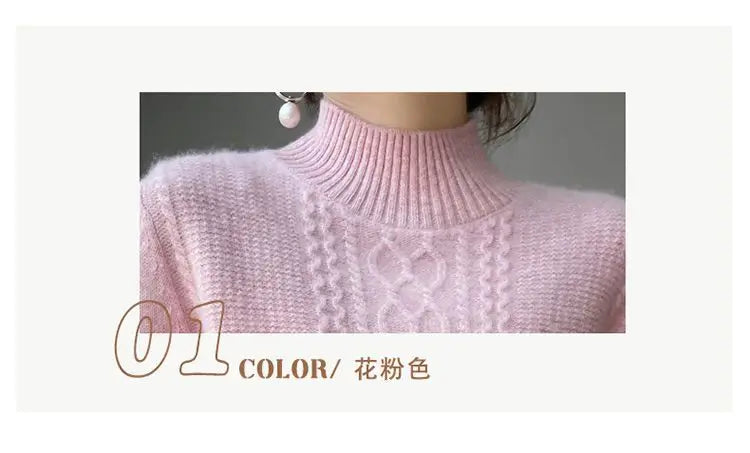 2023 Autumn and Winter New Women Sweater Warm Cashmere Sweater Loose Large Size Top Half Turtleneck Knitted Bottoming Shirt
