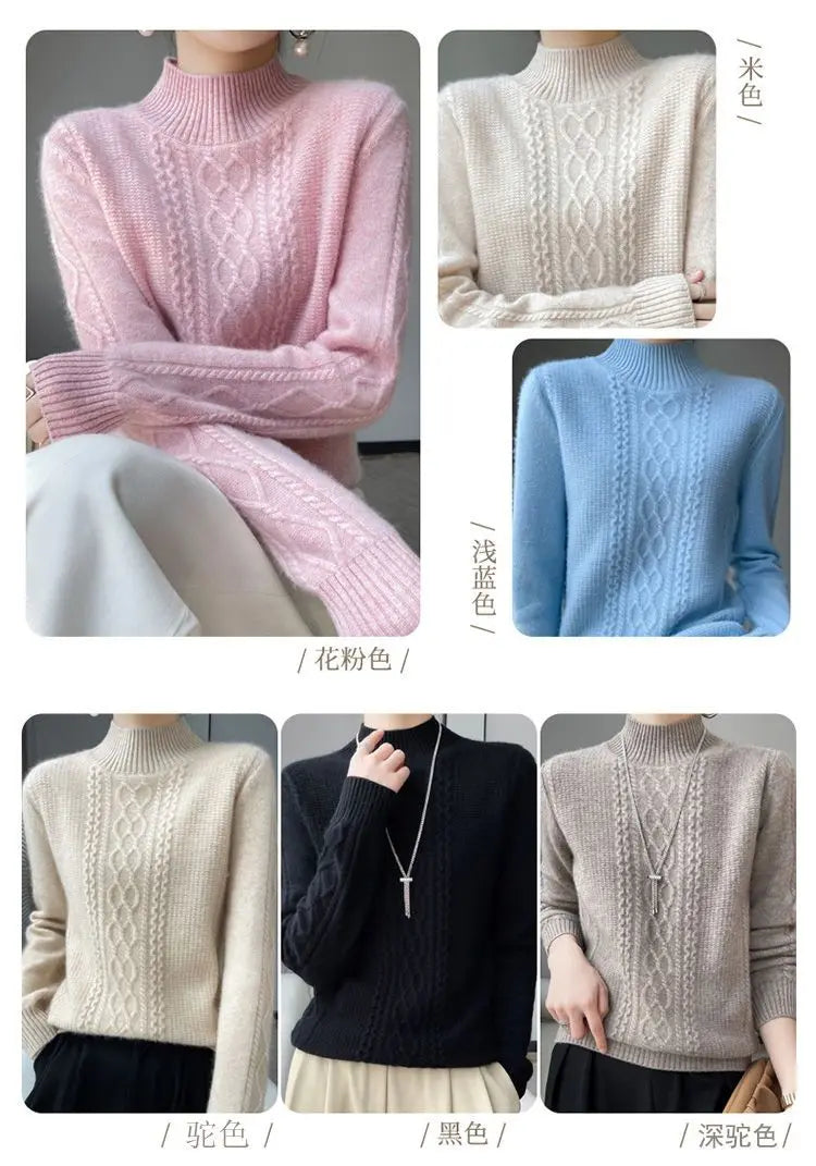 2023 Autumn and Winter New Women Sweater Warm Cashmere Sweater Loose Large Size Top Half Turtleneck Knitted Bottoming Shirt