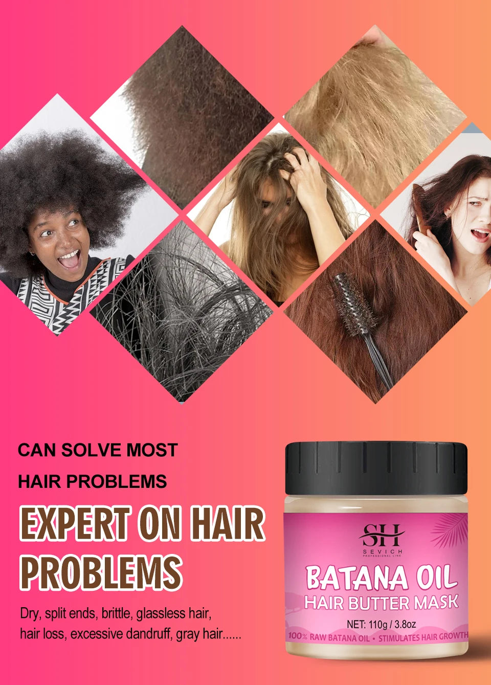 Africa Batana Mask oil Hair Butter Traction Alopecia Anti-break Hair Growth Care Products Moisturize Repair Dry Batana Hair mask