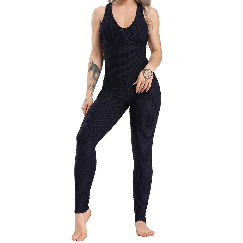Women Halter Yoga Set Black Activewear Sexy Bandage Sleeveless Jumpsuit Skinny Rompers Solid Elastic Bodycon Fitness Sport Suits Viralgem Store