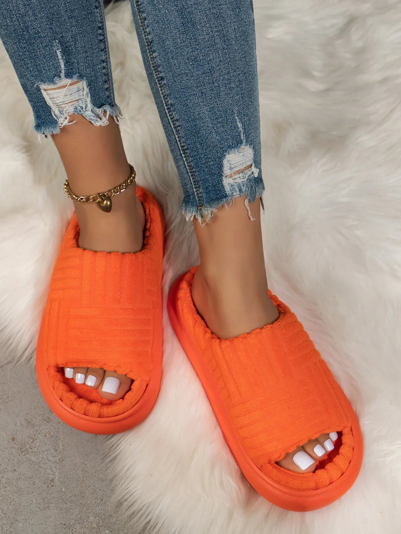 Women's 2024 Spring and Autumn Towel Pattern Thick Sole Home Fashion Anti Slip Towel Sole External Slippers Sandals Outdoor Viralgem Store