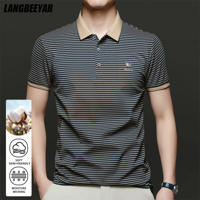 Top Grade 2025 Summer Brand Designer Polo Shirts For Men Summer Stripped Slim Fit Short Sleeve Casual Tops Fashions Men Clothes Viralgem Store