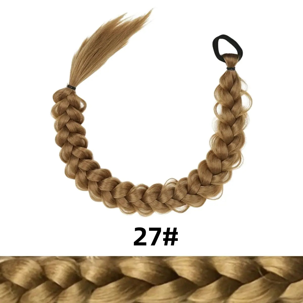 24 Inch Long Black Synthetic Braided Ponytail Hair Extension with Rubber Band for Women Hair Accessories Boxing Braids