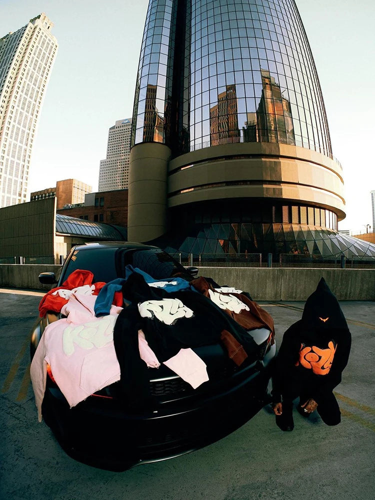 Women Graphic Foaming Printed Hoodies Gothic Long Sleeve Loose Sweatshirts Men Autumn Winter Y2k Punk Hooded Pullovers