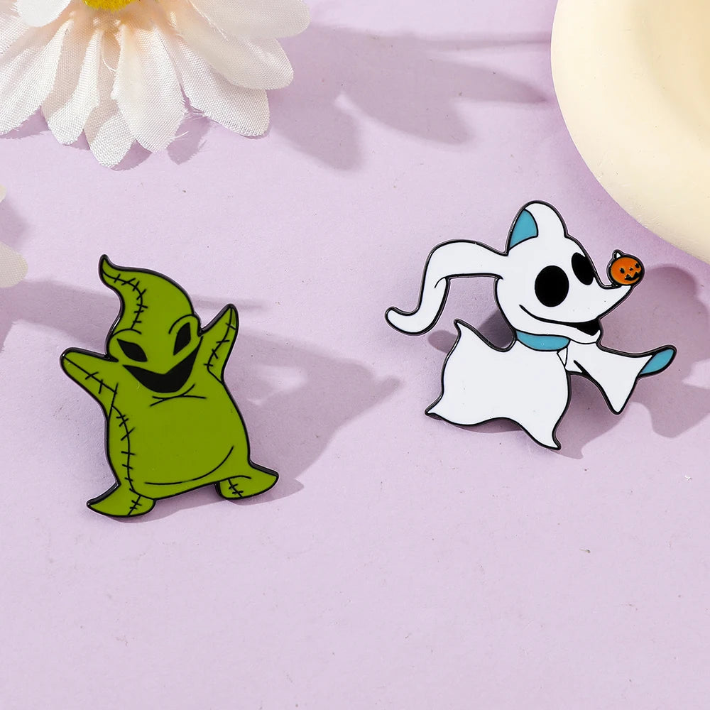 2 Pcs Cartoon The Nightmare Before Christmas Brooch Oogie Boogie Zero Enamel Metal Badge Jewelry Clothes Backpack Accessories