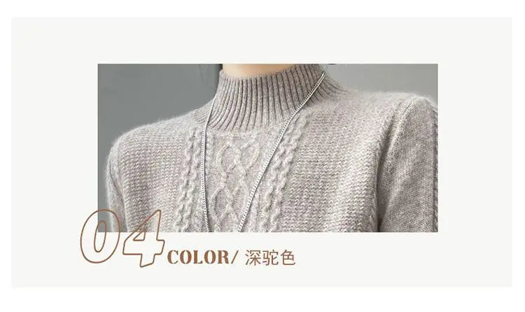 2023 Autumn and Winter New Women Sweater Warm Cashmere Sweater Loose Large Size Top Half Turtleneck Knitted Bottoming Shirt