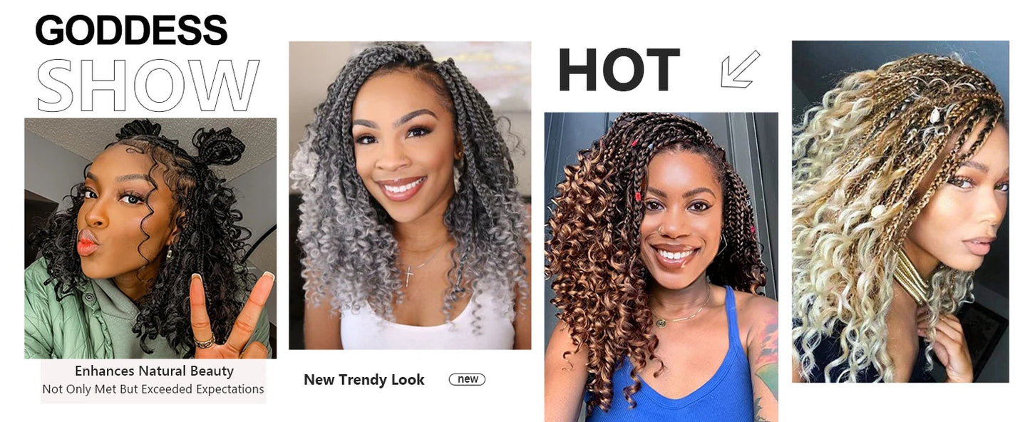 10 Inch Bob Goddess Box Braids Crochet Hair 1Pcs/Lot Synthetic Boho Crochet Box Braids With Curls Box Braids Hair Extensions