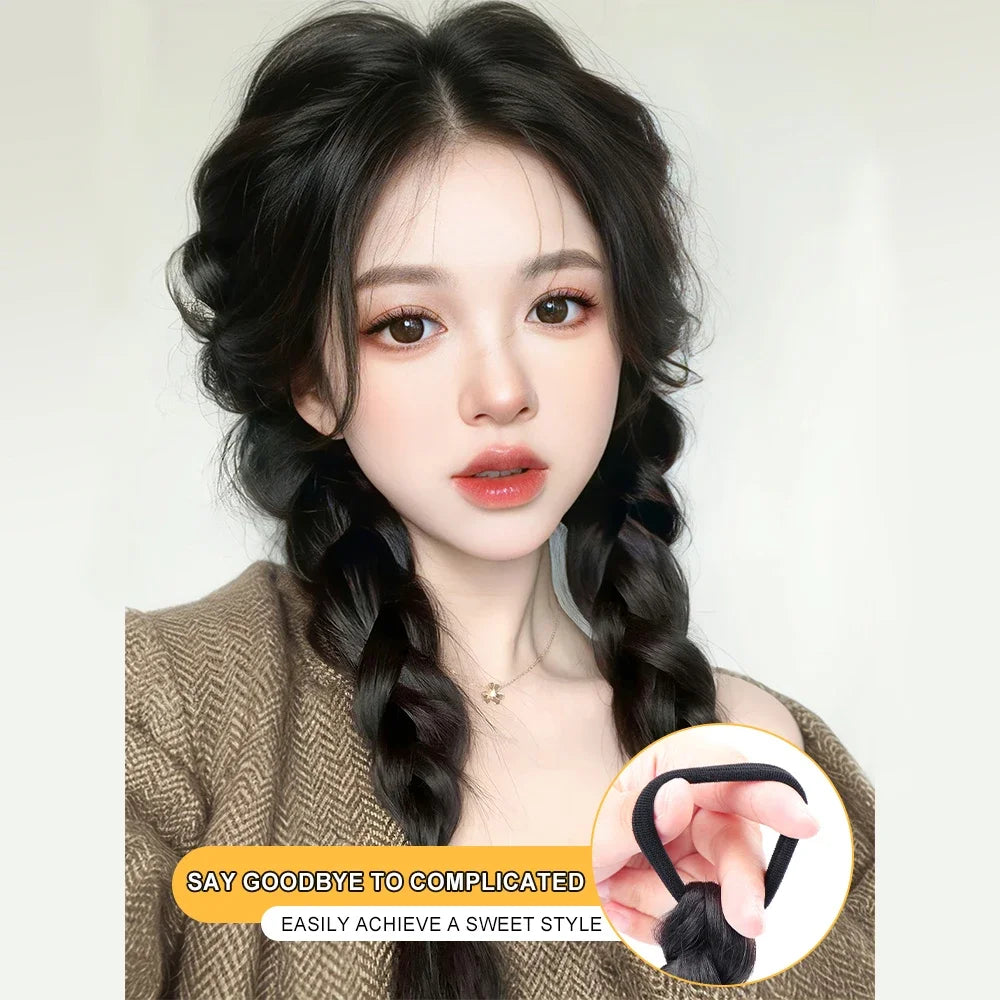 Synthetic Long Braided Ponytail Hair Extensions for Women Black Brown Pony Tail with Hair Rope High Temperature Fiber