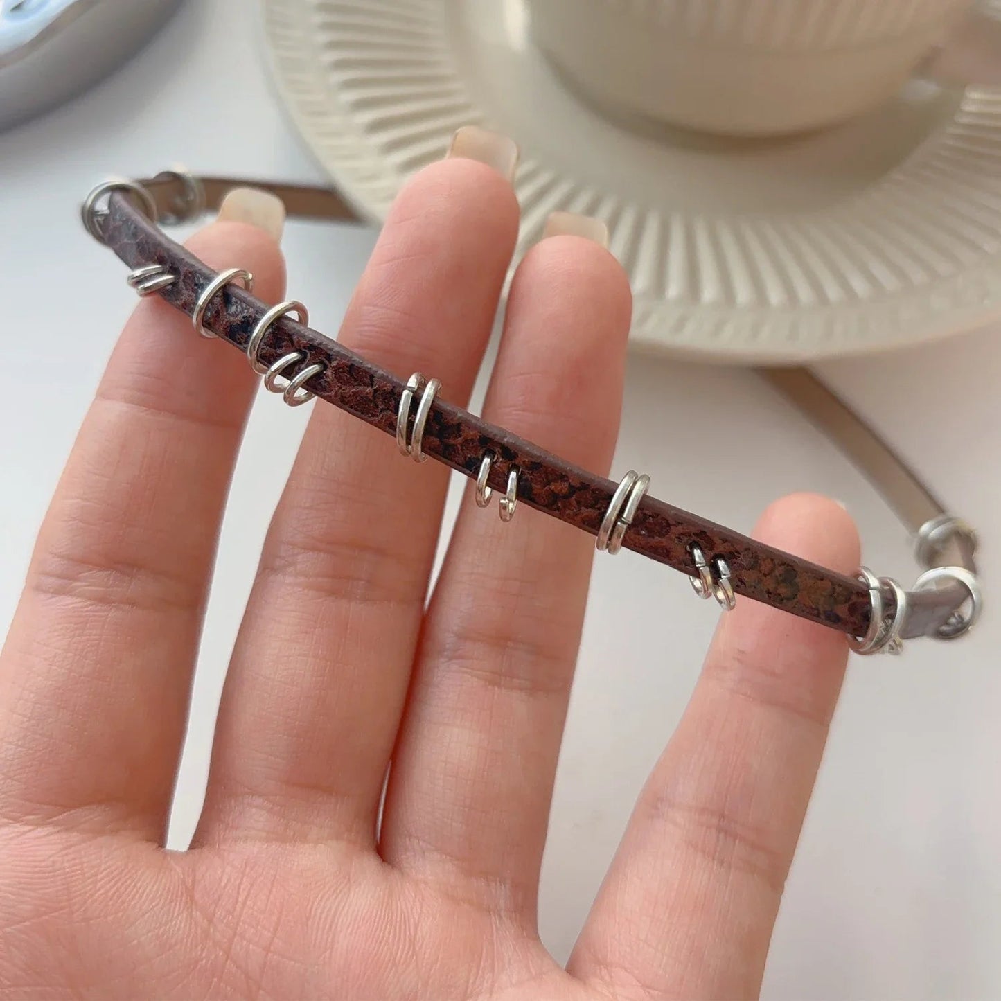 Vintage Chain Necklace for Women Fashion Y2K Punk Pu Leather Choker Collar Chain Jewelry Goth Cool Stuff Couple Accessories Viralgem Store