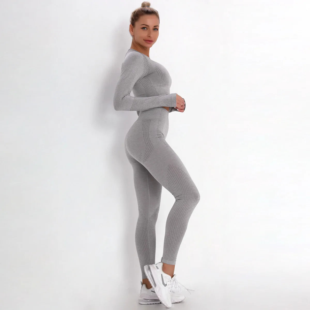 Women Seamless Gym Set Long Sleeve Top High Waist Belly Control Sport Leggings Gym Clothes Seamless Sport Suit Sexy Booty Girls Viralgem Store