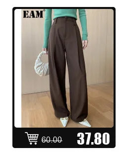 [EAM] Big Size Gray Jacket Wide Leg Pants Two Piece Suit New V-Neck Long Sleeve Women Fashion Tide Spring Autumn 2024 1DH6481