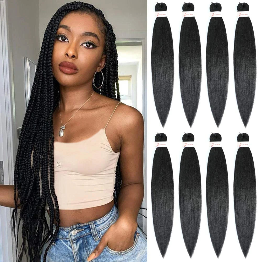 8 Packs Pre Stretched Braiding Hair 30in/26in/20in Xpression Braids Extensions Black Color Synthetic Expression Hair for Braids