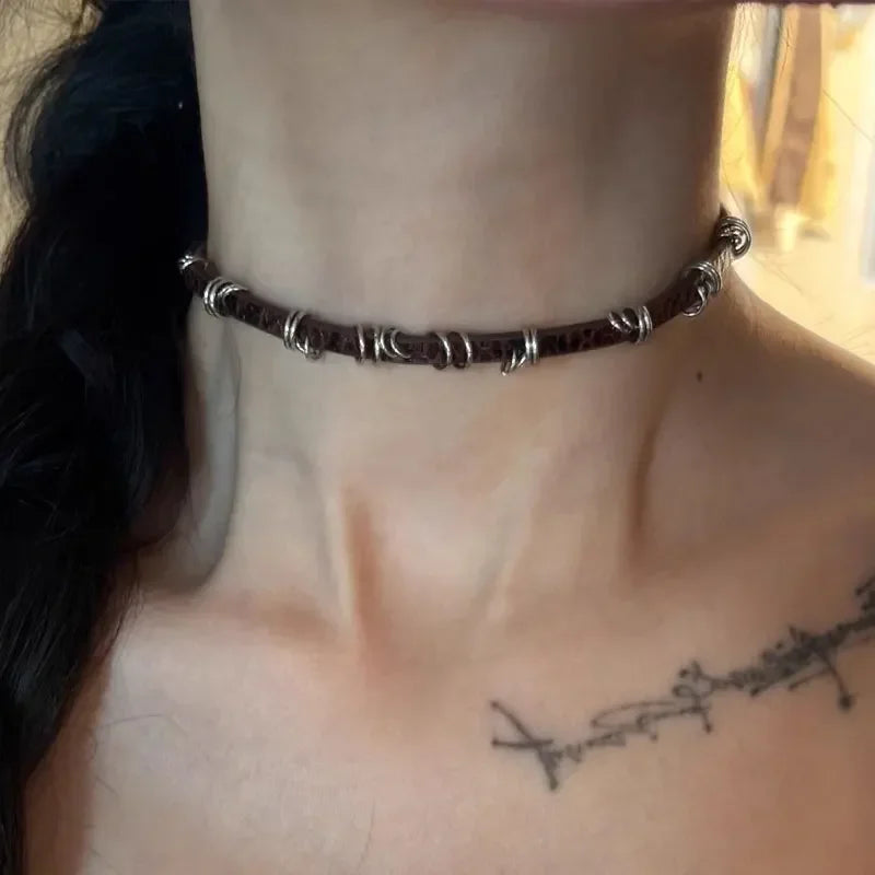 Vintage Chain Necklace for Women Fashion Y2K Punk Pu Leather Choker Collar Chain Jewelry Goth Cool Stuff Couple Accessories Viralgem Store