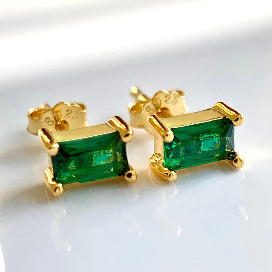 925 Sterling Silver Ear Buckle Green Series Crystal Cube Zircon Pendientes Hoop Earring Fashion Premium Huggie Jewelry For Women