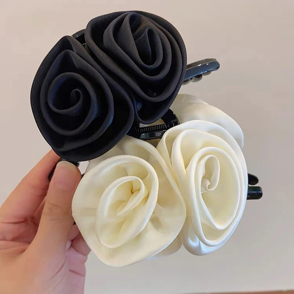 12.5cm Large Size Hair Claw Fabric Rose French Hair Clip Black Wine Red Festival Hair Accessories Hairpin Fashion Hair Crabs