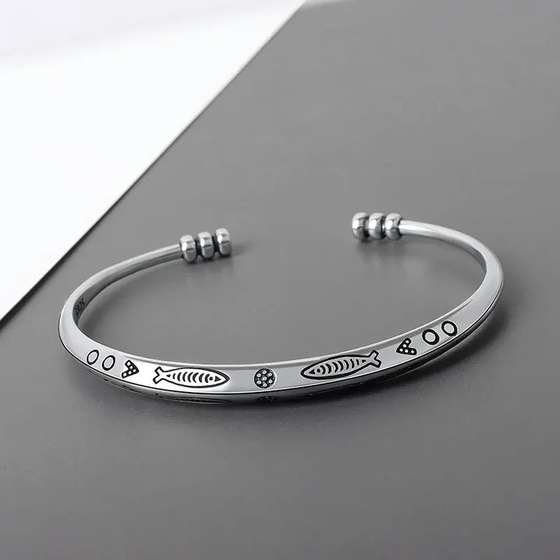 Stylish Geometric Oval Pattern Personalized Men's Open Bracelet Fashion Retro Wide Hand Jewelry Party Gift