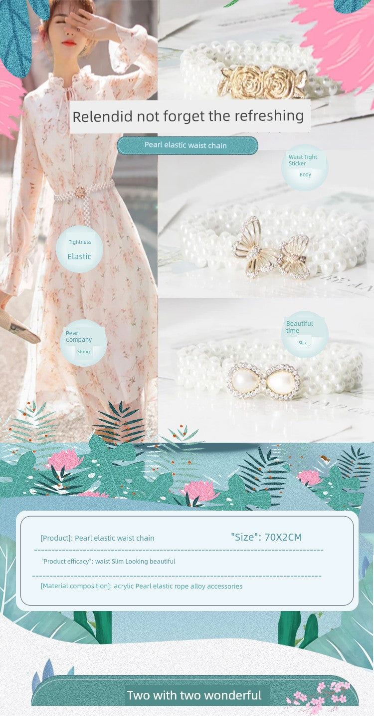 Women's Pearl Elastic Rhinestone Hanfu Waist Dress