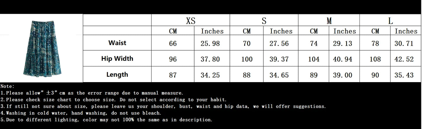 TRAFZA Vintage Casual Chic Print Women Suit O-Neck Single Breasted Blouse Loose Long Straight Skirt Fashion 2024 Boho Set