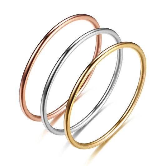 1MM Thin Stainless Steel Silver Color Couple Ring Simple Fashion Rose Gold Color Finger Ring For Women Charm Jewelry Gifts