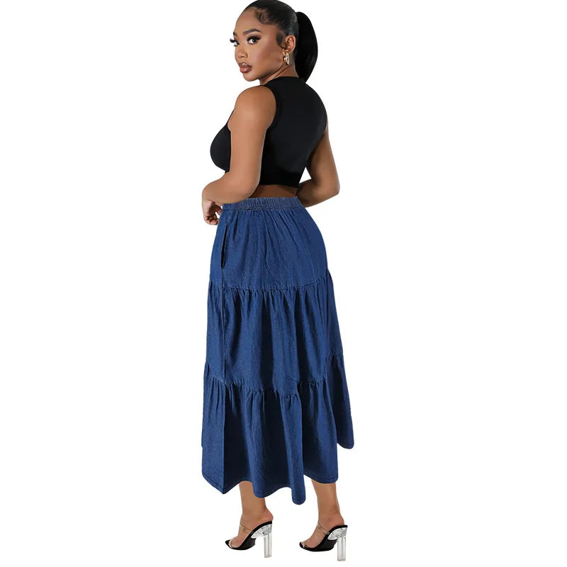 XL-5XL Plus Size Clothes 2024 Women's Button A-line High Waist Denim Skirt Office Lady Midi Jean Skirts Autumn Winter Skirt