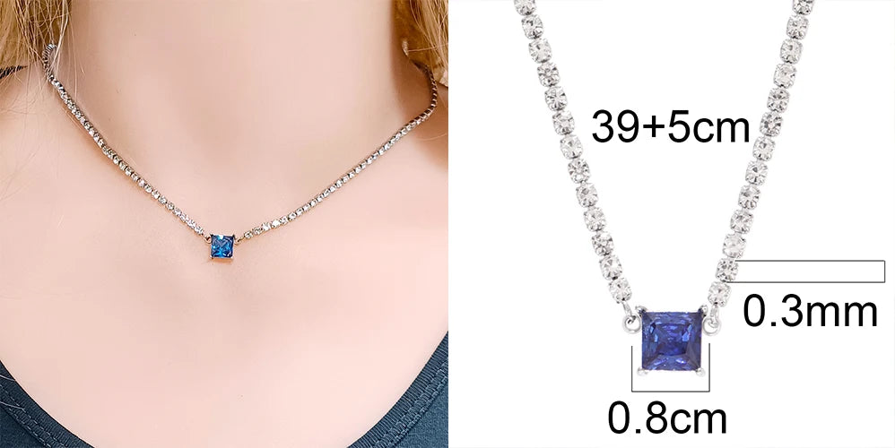 Stainless Steel Necklace Tennis Chain Hip Hop Square Pendant Necklace Star Heart Zircon Choker Necklaces For Women Jewelry