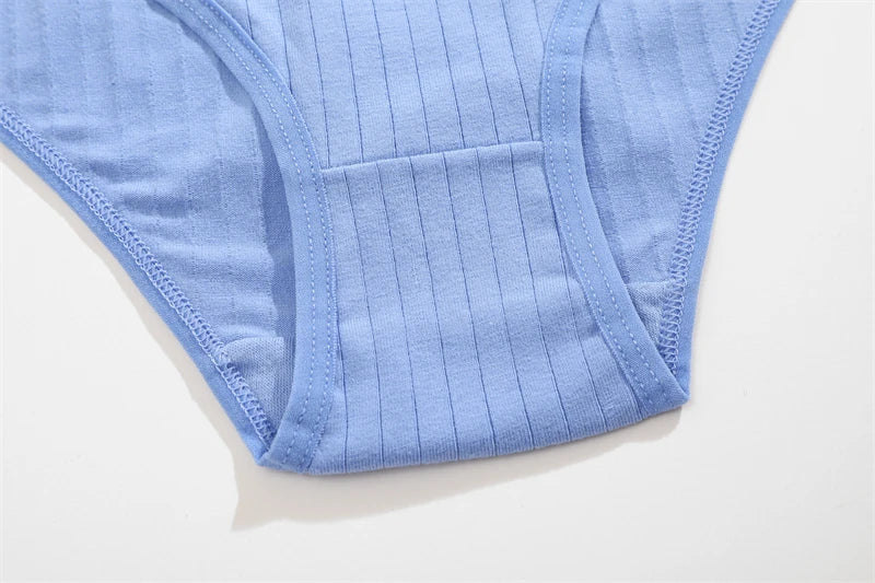 7Pcs/SET Cotton Ribbed Striped Underwear Women's Panties Sexy Solid Color Plus Size Briefs Female Breathable Soft Lingerie L-7XL