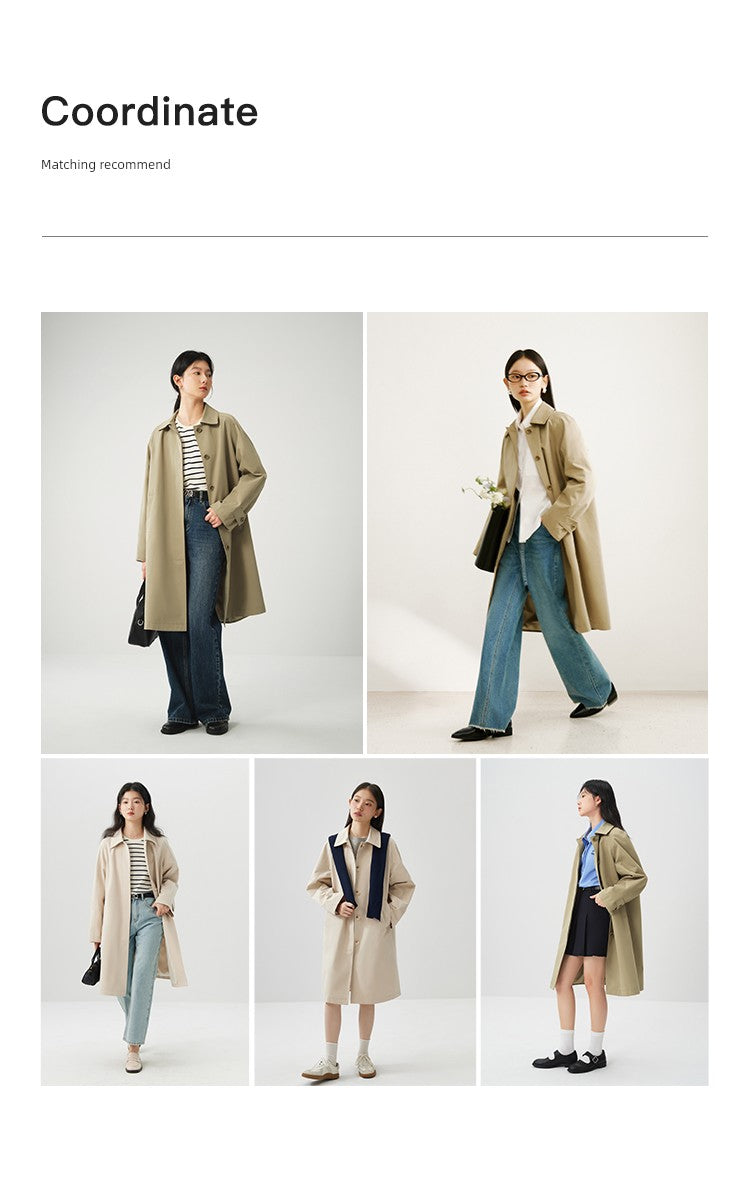 Ziqiao K-style Lapel Mid-Length Raglan Sleeve Trench Coat Viralgem Store