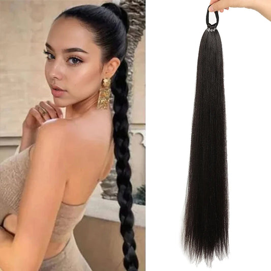 Women's Yaki long straight synthetic boxing braid, ponytail rubber band hair loop easy to wear suitable for all girls Viralgem Store