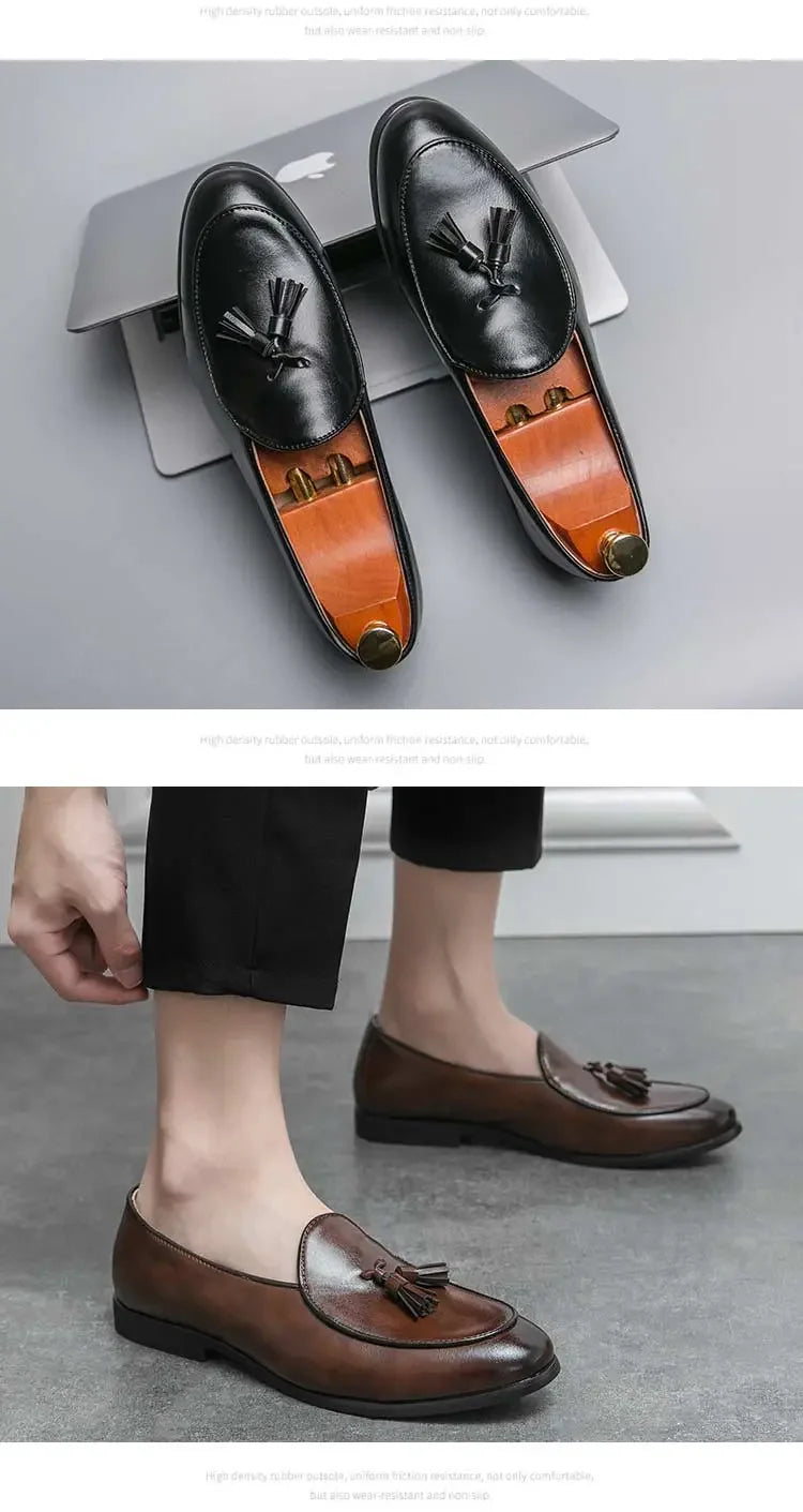 2023 New Classic Men Business Shoes British Breathable Simple Tassel Leather Shoes Style Casual Dress Shoes Mens Size 38-46 Viralgem Store