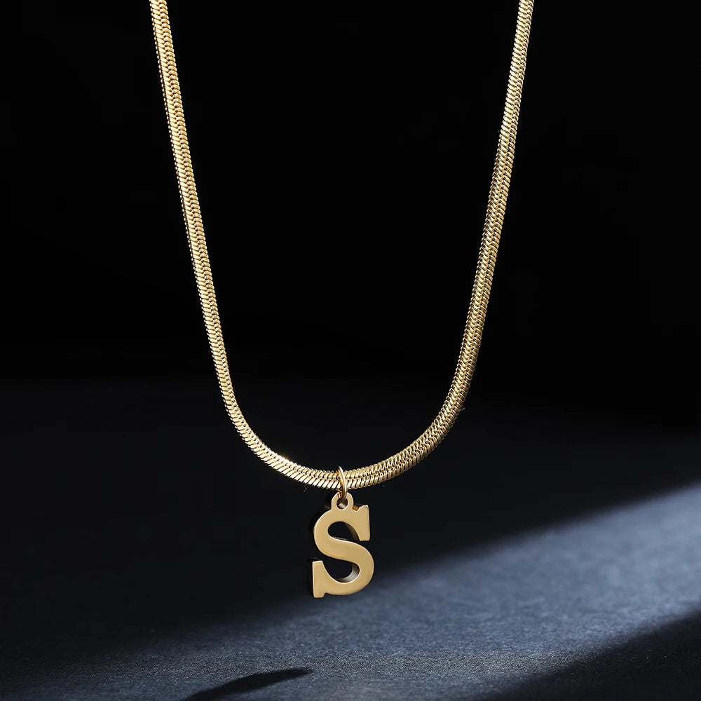 A-Z Alphabet Gold Plated Stainless Steel Pendant Necklace for Women Snake Chain Initial Letter Clavicle Necklaces Collar Jewelry Viralgem Store