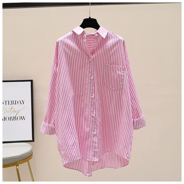 Summer Autumn Striped Shirt Women Shirts Fashion Female Office Lady Loose Blouse Long Sleeve Sun Protection Tops Casual Shirts Freshlook Styles