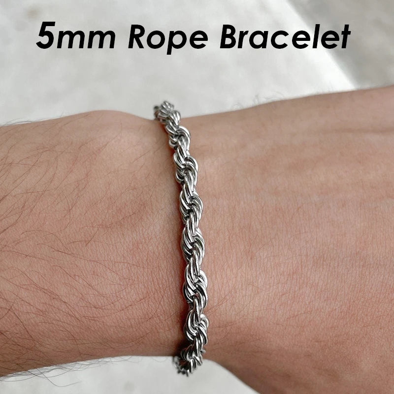 10 Pieces 3mm 5mm Rope Bracelet Stainless Steel Gold Color Rope Chain Bracelet for Men or Women