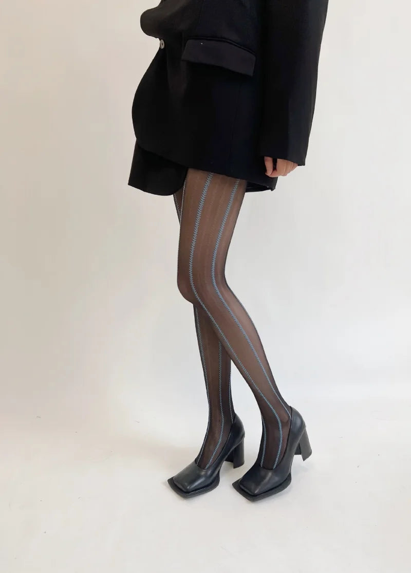 Vintage Sexy Black Vertical Stripes Pattern Stretchy Tights Pantyhose Women's Stockings Gothic Clothes Sexy Women's Underwear