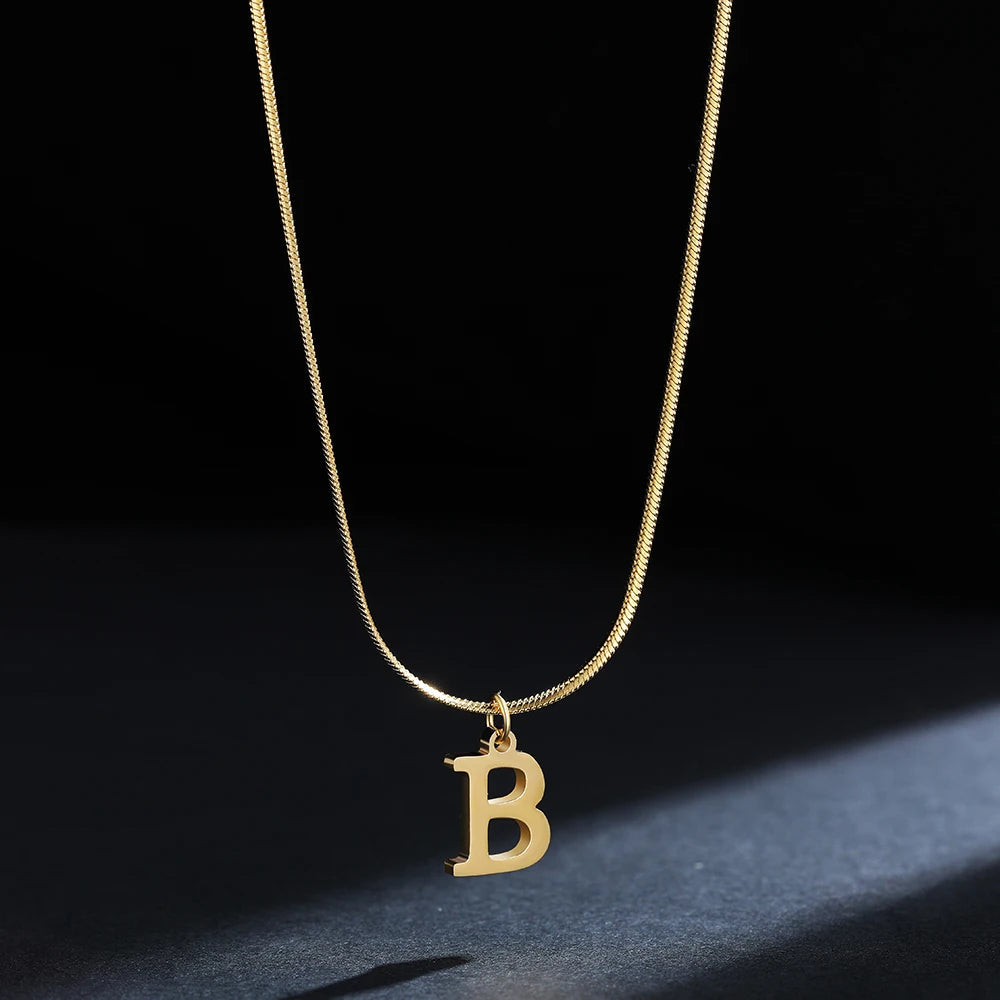 A-Z Alphabet Gold Plated Stainless Steel Pendant Necklace for Women Snake Chain Initial Letter Clavicle Necklaces Collar Jewelry Viralgem Store