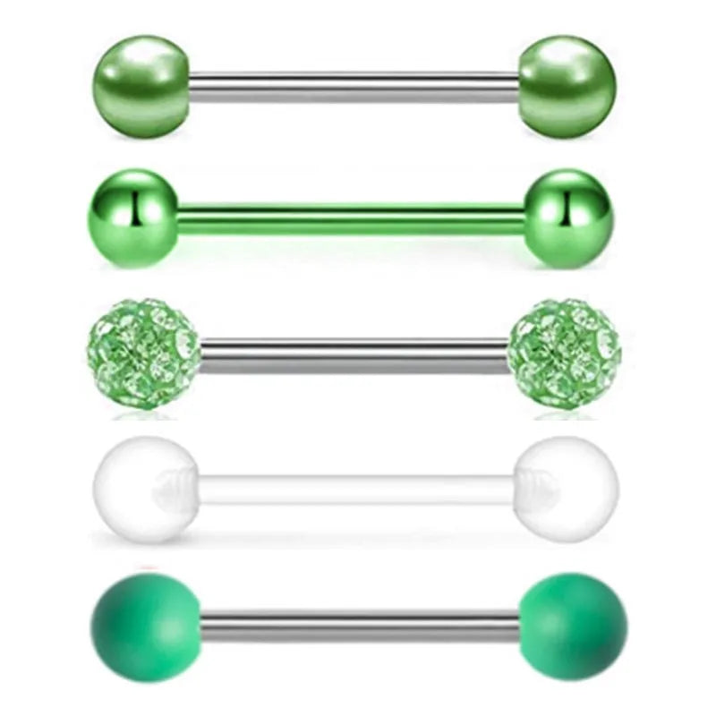 5PCS Acrylic Tongue Piercing Barbell Set Stainless Steel Glitter Tongue Rings Lot 14G Nipple Piercing Bar Bulk Piercing Langue