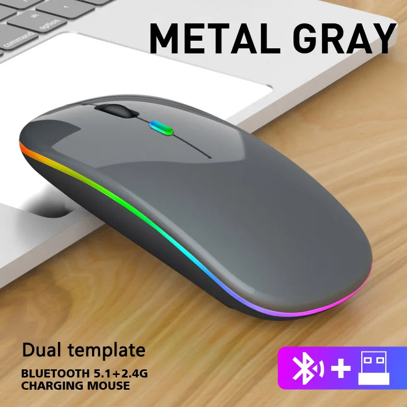Wireless Mouse Bluetooth and 2.4GHz Dual Modes Rechargeable RGB Ergonomic Silent Click for PC iPad Laptop Cell Phone TV Viralgem Store