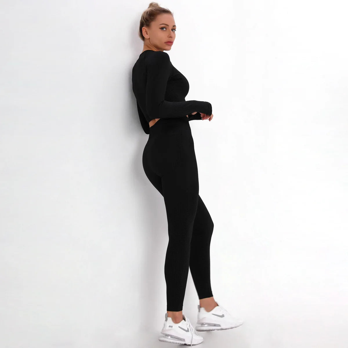 Women Seamless Gym Set Long Sleeve Top High Waist Belly Control Sport Leggings Gym Clothes Seamless Sport Suit Sexy Booty Girls Viralgem Store