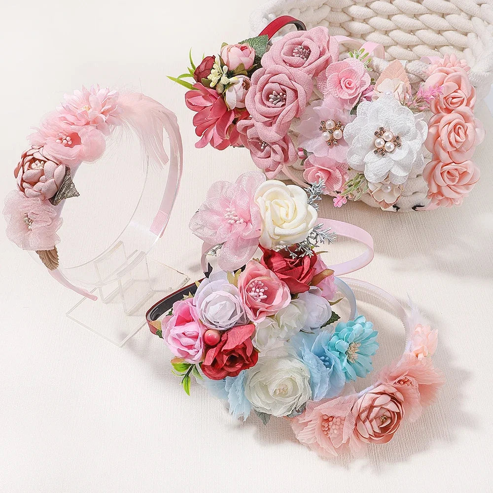 1pcs Artificial Flower Crown Headband Bride Wedding Hairband  Hair Accessories Women Girls Sweet Floral Hair Hoop Party Headwear