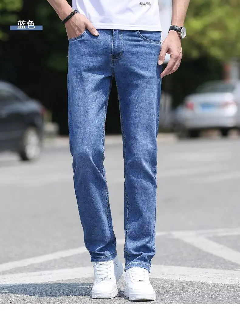 Trend in jeans men thin straight base big size casual denim long pants DN0556