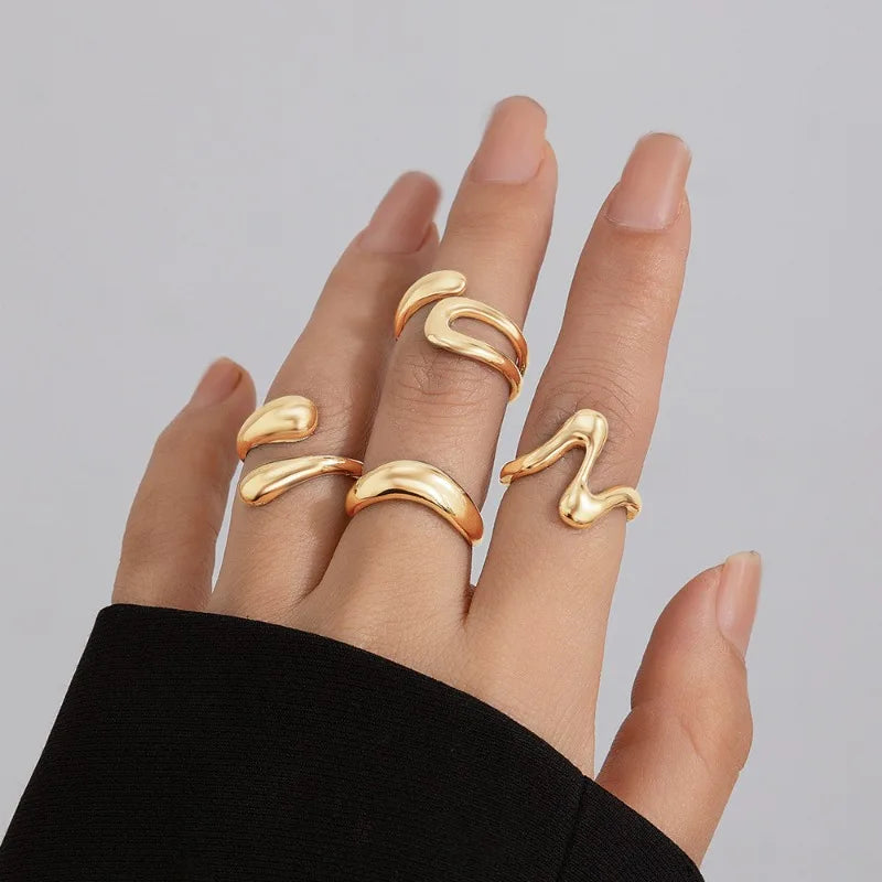 4Pcs/Set Fashion Silver Color Irregular Geometric Open Rings For Women Men Punk Metal Adjustable Knuckle Joint Ring Jewelry Gift