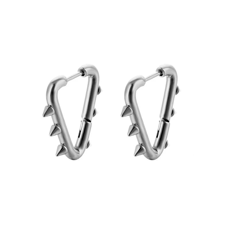 WKOUD 1 Pair Stainless Steel Spike Circle Huggie Hinged Hoop Earrings Men Women Gothic Rock Hiphop Triangle Cone Hoop Earrings Viralgem Store