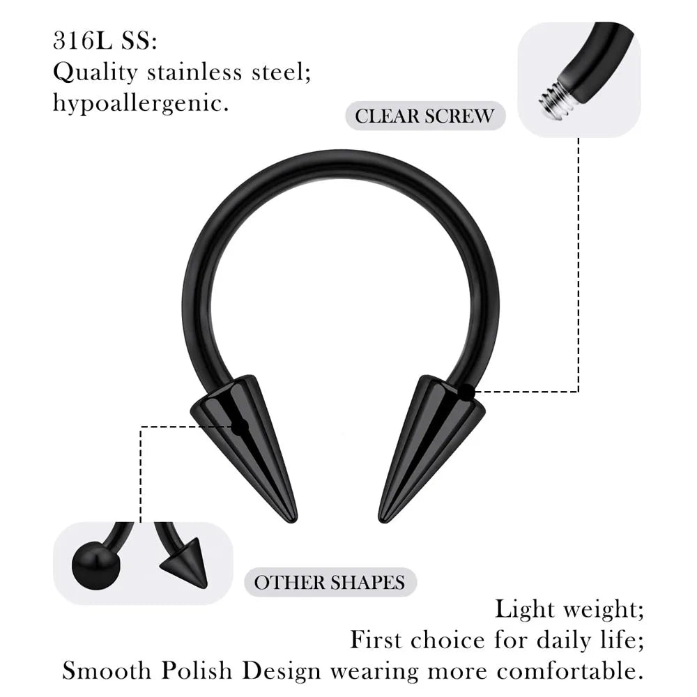 1Pcs Spike Septum Rings 16G Surgical Steel Piercing Jewelry Vertical Snake Bite Jewelry Lip Rings for Women Men 8mm/10mm Viralgem Store
