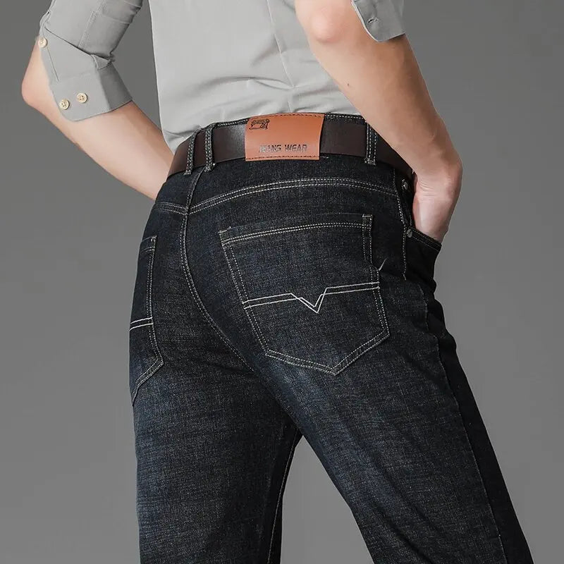 2024 Spring and Autumn New Fashion Trend Solid Color Straight Leg Jeans Men's Casual Relaxed Comfortable Breathable Trousers