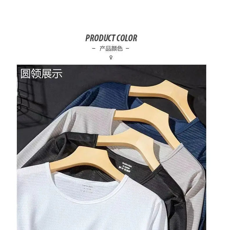 Summer Ice Silk T-shirt Men's Cold Short Sleeve O-neck Stretch Quick-drying Breathable Sports Shirt T Shirt Men Cool Down Tops