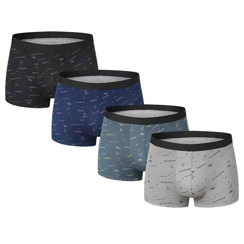 4-piece MEN'S Boyshort Young Men Printed Comfortable Underwear for Middle-aged and Elderly Men to Increase 5XL/6XL Boyshort. Viralgem Store