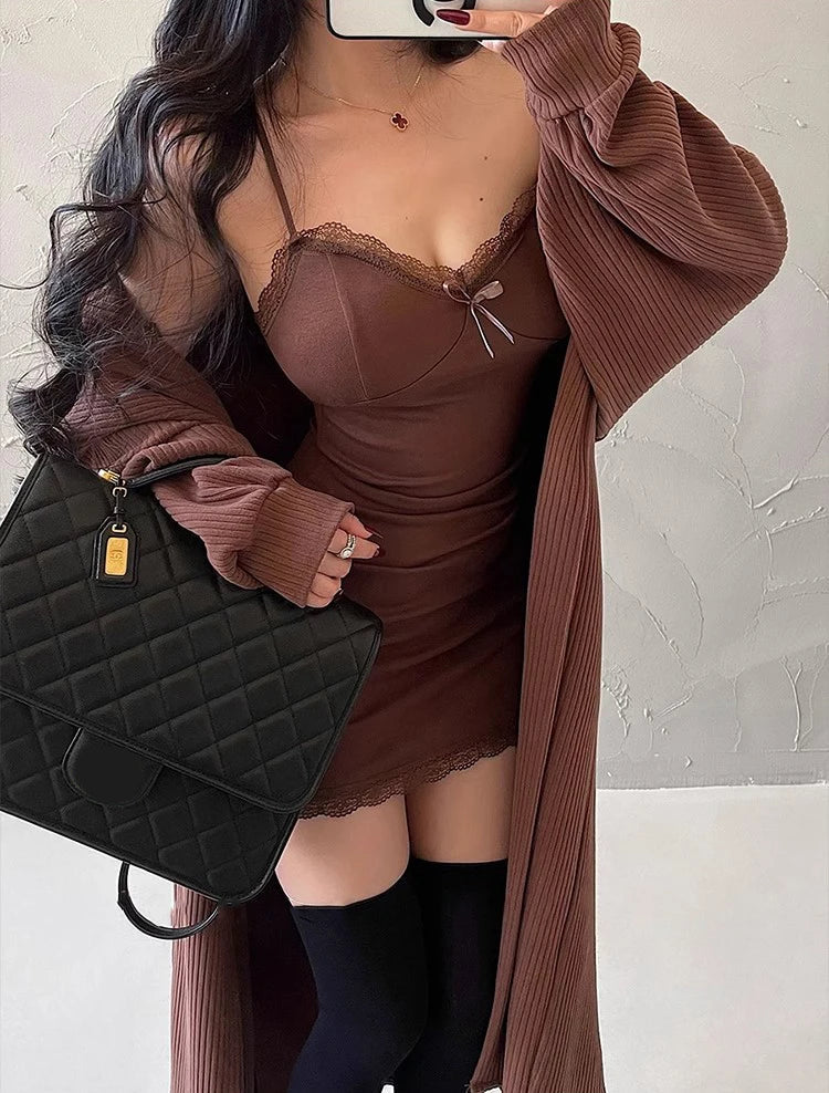 Y2K Retro Lace Patchwork Spaghetti Strap Black Bodycon Dress Mini Fashion Aesthetic Bow Club Party Sexy Dresses for Women Viralgem Store