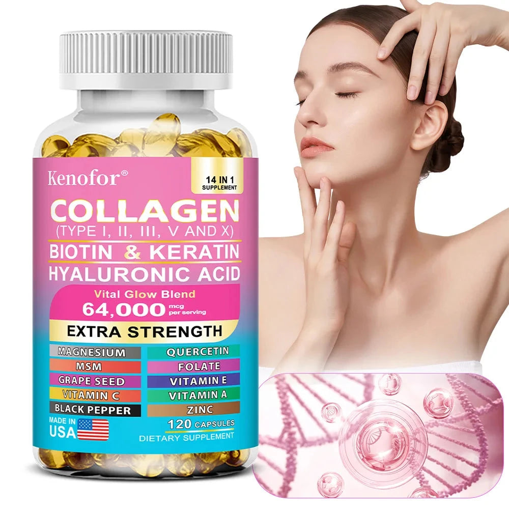14 IN 1 Collagen Capsules - Biotin & Keratin Skin Care Product Booster Anti Aging Whitening Skin Nail and Hair Care Supplement Viralgem Store