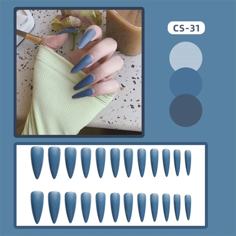 24p Artificial Acrylic Finished Sticky Nails Black Almond Nail Art Fake Nails Handmade Long Ballet Removable Press on Nail Tips Viralgem Store